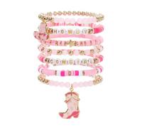 Kysin Chiys 7pcs Set Cowgirl Beaded Bracelets Stackable Western Country Beaded Stretch Bracelet with Cowboy Hat and Boots Charms Y2K Style Boho Summer Beach Jewelry Accessories for Women, adjustable