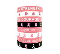 Kysin Chiys 8 Pcs Breast Cancer Awareness Bracelets Silicone Ribbon Rubber Wristbands Hope Faith Inspiring Strength Party Public Events Breast Cancer Gifts for Women, adjustable, Stone, no gemstone