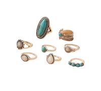 Kysin Chiys 8 Pcs Set Western Turquoise Ring Set Vintage Turquoise Rings Vintage Country Concert Outfits Boho Jewelry Bohemian Cowboy Cowgirl Accessorie for Women, adjustable, Metal, No Gemstone