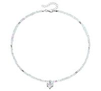 Kysin Chiys Colorful Hand Knotted Crystal Beaded Strand Necklace Heart Pendant Glass Beads Sparkling Infinity Lariat for Women Men Statement Jewelry, Zinc, No Gemstone