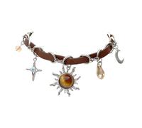 Kysin Chiys Gothic Boho Celestial Sun Choker Brown leather Choker Bohemian Goth Necklace Star Rhinestone Halloween Christmas Jewelry Gift For Women, Zinc, No Gemstone