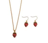 Kysin Chiys Red Apple Fruits Necklace Earrings Set for Women Red Enamel Fruit Strawberry Watermelon Dangle Eearrings Student Teacher Back to School Jewelry, Zinc, No Gemstone