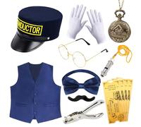 Kyson 21 Pcs Train Conductor Costume Christmas North Pole Express Costume Accessories Set for Men Women Halloween (Navy Blue Hat with Embroidery)