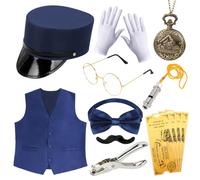 Kyson 21 Pcs Train Conductor Costume Christmas North Pole Express Costume Accessories Set for Men Women Halloween (Navy Blue)