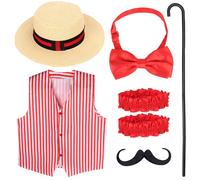 Kyson 6 Pieces Barbershop Quartet Costume-Carnival Barker Costume-Vintage Circus Costume-1920s Roaring Costume for Men(Set A)