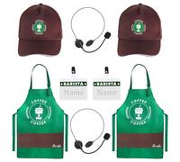 Kyson Halloween Barista Costume for Couples 2 Pack Of Green Arons and Cap Café Attendant Uniforms Coffee Maker Outfit, Set a, One size