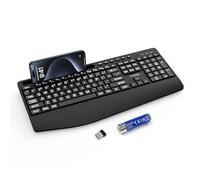 KYSONA Large Print Wireless Keyboard,Full Size Cordless Computer Keyboard with Phone Holder,Palm Rest,Ergonomic Tilt Angle,2.4G Plug-and-Play,for Tablet/Windows/Laptop/PC/Desktop/Notebook,Black