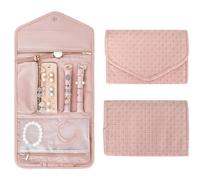 KYSUN Leather Jewelry Organizer Roll Bag, Portable Travel Jewel Storage, Waterproof Large Jewellery Bag for Necklace, Bracelets, Earrings - Gift for Girls Women, Pink