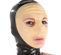KYTFLCG Black Latex Hood Half Transparent Adult Sexy Rubber Masks for Unisex Party Cosplay Masquerade Club Costumes(Size:XS)