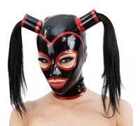 KYTFLCG Black Latex Hood Handmade Exposed Mouth Rubber Head Masks Back Zipper Cosplay Party Costumes for Unisex(Size:XS)