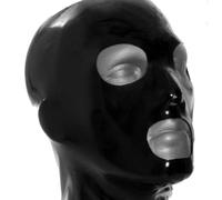 KYTFLCG Black Latex Hood Mask Open Eyes Mouth Fetish Hood Back Zipper for Men and Women for Cosplay Party(Size:L)