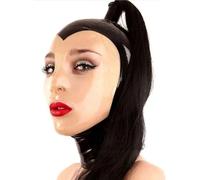 KYTFLCG Cosplay Latex Masks Beauty Wig Head with Transparent Face for Fetish Club Ball Halloween Party(Size:XL)