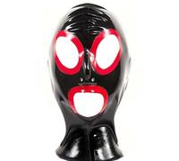 KYTFLCG Latex Hood Black Rubber Cover Face Masks with Red Trim for Unisex Party Cosplay Masquerade Halloween Wear(Size:XS)