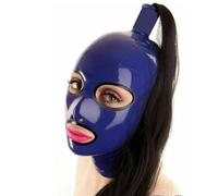 KYTFLCG Latex Hood Mask with Ponytail Wig Riding Mask Back Zipper Open Eyes Mouth for Cosplay Fancy Dress Themed(Size:S)