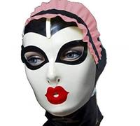 KYTFLCG Latex Hood Masks Back Zipper Latex Head Cover Handmade for Unisex Cosplay Club Wear Open Eyes Mouth(Size:S)