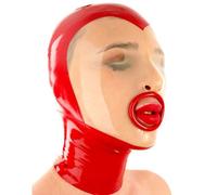KYTFLCG Latex Hood Red Handmade Transparent Exposed Mouth Rubber Head Masks for Men and Women Cosplay Party Costumes(Size:XL)