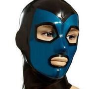 KYTFLCG Latex Hood Rubber Cover Masks with Blue Face Open Eyes and Mouth for Unisex Cosplay Masquerade Halloween(Size:XL)