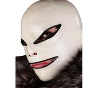 KYTFLCG Latex Unisex Hood White Rubber Mask with Eyes Mouth Zipper Club Wear Cosplay Halloween Party(Size:S)