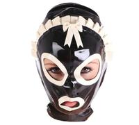 KYTFLCG Maid Latex Hood Masks Latex Hood with Lace Forehead Exposed Eyes and Mouth Cosplay Club Costumes (Color:XS)