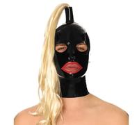 KYTFLCG Unique Big Red Mouth Masque en Latex Sexy with Ponytail Wigs For Fetish Club Ball Cosplay Halloween Party(Size:L)