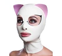 KYTFLCG White Latex Hood with Black Trim with Cat Ears Open Eyes Mouth For Sexy Cosplay Couples Carnaval Halloween(Size:XL)