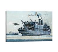 KYTIN WWI Vintage Battleship Poster 1916 HMS Engadine, Seaplane Carrier Decorative Painting Canvas 12x18inch(30x45cm)
