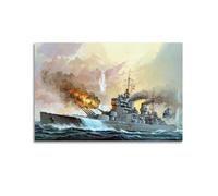 KYTIN WWII Vintage Battleship Poster 1941 HMS King George V Sinks Bismarck Decorative Painting Canvas 12x18inch(30x45cm)