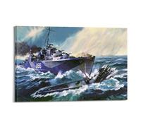 KYTIN WWII Vintage Battleship Poster 1943 06 24 HMS Starling Rams U119 Decorative Painting Canvas 16x24inch(40x60cm)