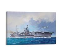 KYTIN WWII Vintage Battleship Poster HMS Ark Royal & Tribal Class Destroyer Decorative Painting Canvas 08x12inch(20x30cm)