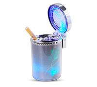 Kytpyi Ashtray, Ashtray with Lid Smell Proof, Colorful Lighting Creative Led Light and Detachable Stand, Self-Extinguishing 2 Cigarette Holes, Travel Silver White, 8.2 x 7.2 x 10.6 cm, (AM02546411KY)