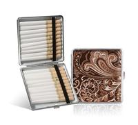 Kytpyi Cigarette Case, Cigarette Case for Roll Ups, Retro PU Leather Metal Cigarette Tin Holds 20PCS Cigarettes for Women Men, Light Portable Sturdy Pocket Cigarette Box for Gift (Brown)
