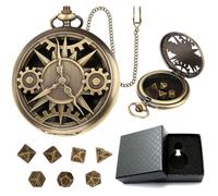 Kytpyi Dice Set, Dungeons and Dragons Dice, Vintage Pocket Watch D D Dice Set with 7 Polyhedral Dices 1 Gift Box for Role Games, Portable Metal Mini D and D Dice for Trip Party Camp(Gears)