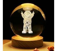 Kytpyi Night Light, Moon Lamp, 3D Engraved Crystal Ball Night Light Kids Adults with LED 1 Wooden Base 1 Gift Box, Creative Transparent Planet Moon Light for Gift Decoration Home Office (Spaceman)