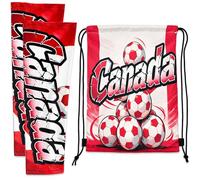 Kytunera 2PCS World Cup Canada Drawstring Bag and Arm Sleeves Set World Cup Merchandise Arm Sleeves for Men and Women Canada Drawstring Soccer Bag Suitable for Sporting Events