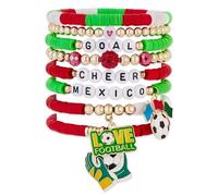 Kytunera World Cup Soccer Bracelets Women Men Clay Beaded Stackable Stretch Bracelets USA Gifts for Football Fan Sports Patriotic Jewelry Accessories 4th of July Merchandise Independence Day Gifts