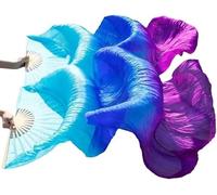 KYUEPONG Belly Dance Fan, Silk fans,dance, Hand Fans,1 Pair Handmade Dyed Belly Dance Long Fan Chinese Veil(7,L 180x90cmReal Silk)