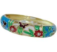 KYUEPONG Cloisonne Bracelet,Enamel Bracelet, Cloisonne Enamel Hollow Flower Bangles Spring Hinged Cuff Bracelets(Sky blue)