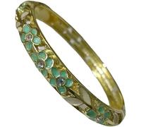 KYUEPONG Cloisonne Bracelet,Enamel Bracelet, Elegant Enamel Flower Rhinestones Small Thin Bangles for Small Wrists Women(Light green)
