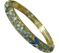 KYUEPONG Cloisonne Bracelet,Enamel Bracelet, Elegant Enamel Flower Rhinestones Small Thin Bangles for Small Wrists Women(Light blue)