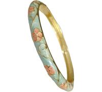 KYUEPONG Cloisonne Flower Bracelet Hinged Cuff Thin Enamel Bangles for Small Wrists Women(Light blue)