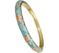 KYUEPONG Cloisonne Flower Bracelet Hinged Cuff Thin Enamel Bangles for Small Wrists Women(Sky blue)
