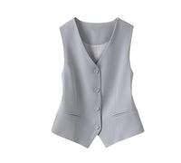 KYUERWK Blazers for Women UK,Fully Lined Waistcoat for Women's Festive Costumes Fashion Sleeveless Button Down V Neck Crop Top Summer Suit Vest Elegant Slim Retro Party Jacket Light Gray Xl