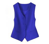KYUERWK Blazers for Women UK,Fully Lined Waistcoat for Women's Festive Costumes Fashion Sleeveless Button Down V Neck Crop Top Summer Suit Vest Elegant Slim Retro Party Jacket Royal Blue Xl