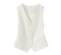 KYUERWK Blazers for Women UK,Fully Lined Waistcoat for Women's Festive Costumes Fashion Sleeveless Button Down V Neck Crop Top Summer Suit Vest Elegant Slim Retro Party Jacket Cream White L