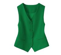 KYUERWK Blazers for Women UK,Fully Lined Waistcoat for Women's Festive Costumes Fashion Sleeveless Button Down V Neck Crop Top Summer Suit Vest Elegant Slim Retro Party Jacket Green M