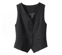 KYUERWK Womens Sleeveless Waistcoat,Fully Lined Waistcoat for Women's Festive Costumes Fashion Sleeveless Button Down V Neck Crop Top Summer Suit Vest Elegant Slim Retro Party Jacket Black S
