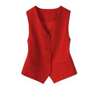KYUERWK Womens Waistcoats UK,Fully Lined Waistcoat for Women's Festive Costumes Fashion Sleeveless Button Down V Neck Crop Top Summer Suit Vest Elegant Slim Retro Party Jacket Red M
