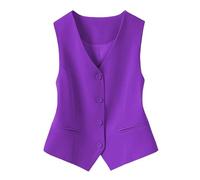 KYUERWK Womens Waistcoats UK,Fully Lined Waistcoat for Women's Festive Costumes Fashion Sleeveless Button Down V Neck Crop Top Summer Suit Vest Elegant Slim Retro Party Jacket Purple M