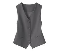 KYUERWK Womens Waistcoats UK,Fully Lined Waistcoat for Women's Festive Costumes Fashion Sleeveless Button Down V Neck Crop Top Summer Suit Vest Elegant Slim Retro Party Jacket Gray L