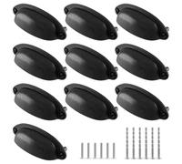 Kyuionty 10 Pack 3.5" Vintage Shell Cup Pull Antique Black Handle